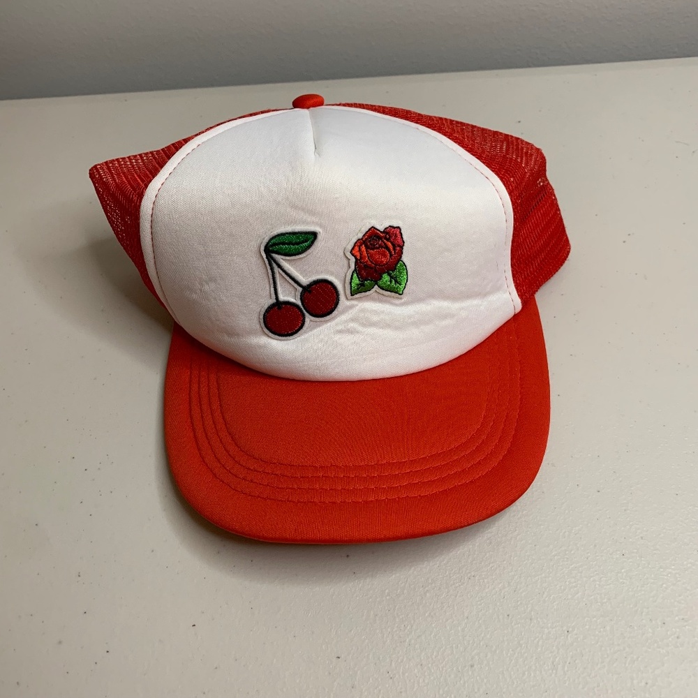 Red Cherries & Red Rose Mesh Trucker Cap Hat